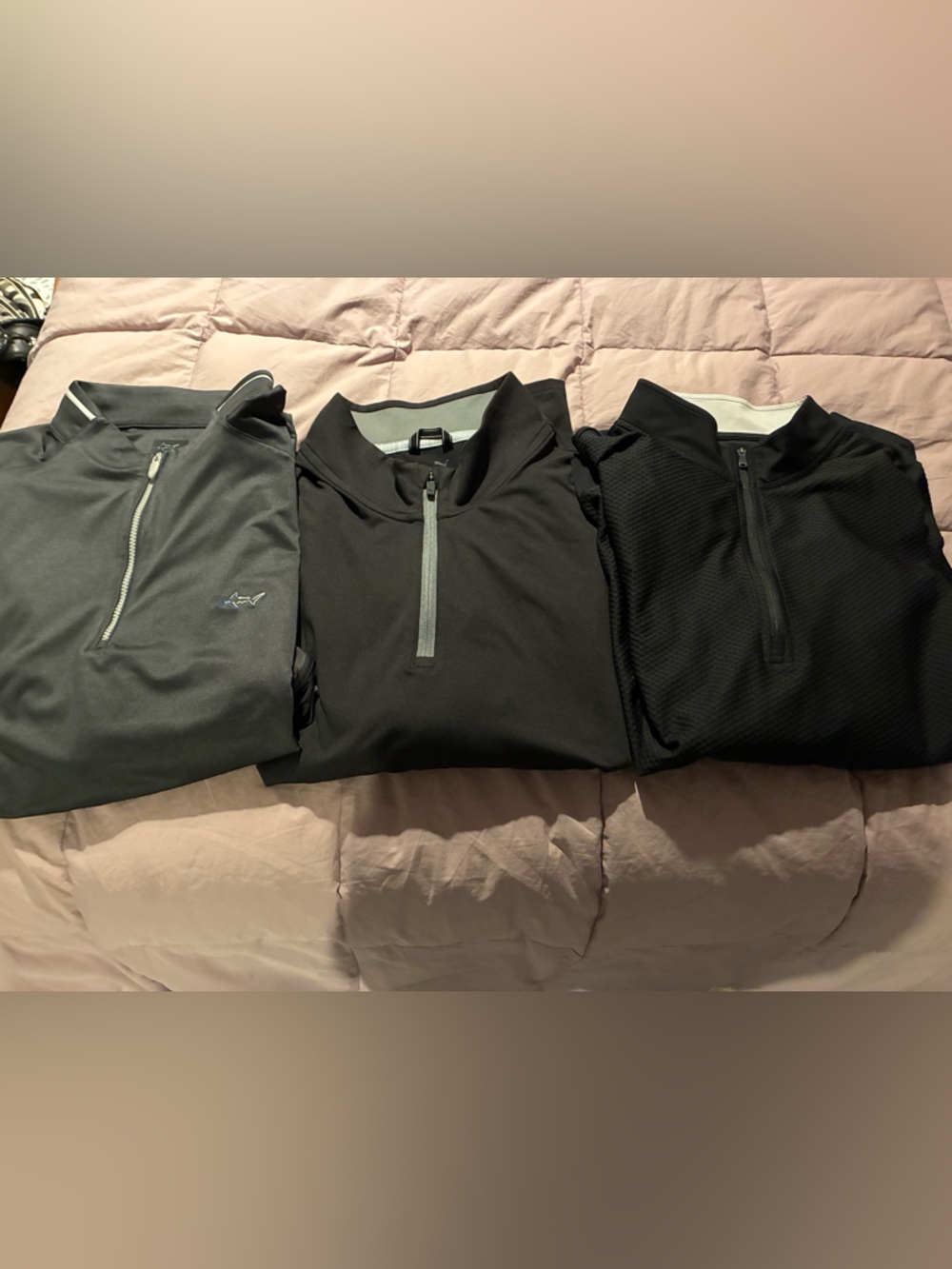 Set of 3-Greg Norman, Addidas,& Puma quarter zip golf shirts